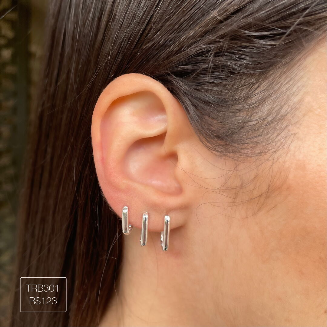 Trio Argola Quadrada Lisa Prateada